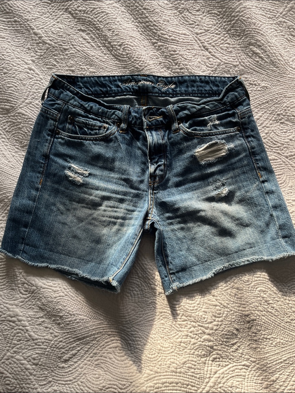 American Eagle Outfitters Distressed Denim Shorts in Blue Wash